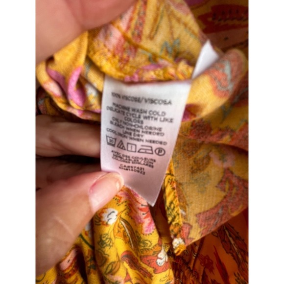 Floral Print Dress Smocked Waist Yellow Pink Rust Short Sleeve CasualFeminine - Picture 10 of 10